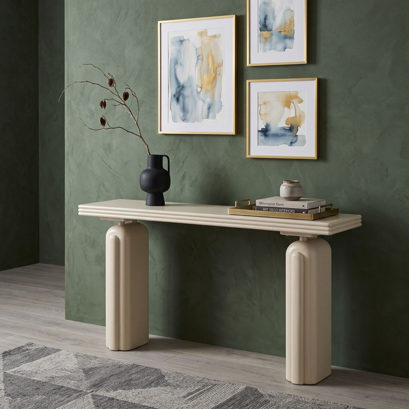 Console en placage d'acacia avec comptoir et pieds, Beige