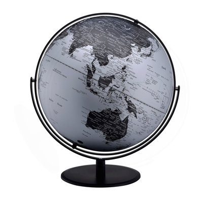 20.5" Tall-Black And Silver Globe With 3D Mountain Landscape