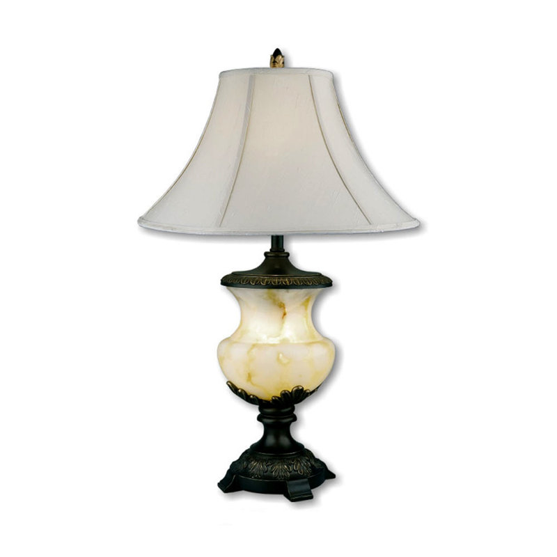 Lampe de table noire en métal et albâtre