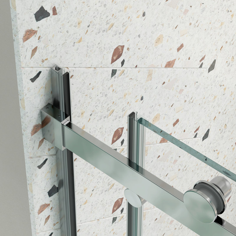 Porte de douche coulissante avec verre trempé 5/16 po et fonction imperméable - Espace salle de bain, Nickel brossé