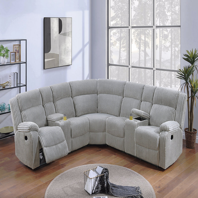 Fur-Like Fabric Power Motion Reclining Sectional, Gray