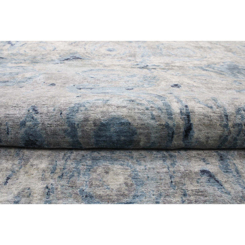Hand Knotted Abstract Area Rug in Gray/Blue/Ivory, Rectangle 9' x 12'