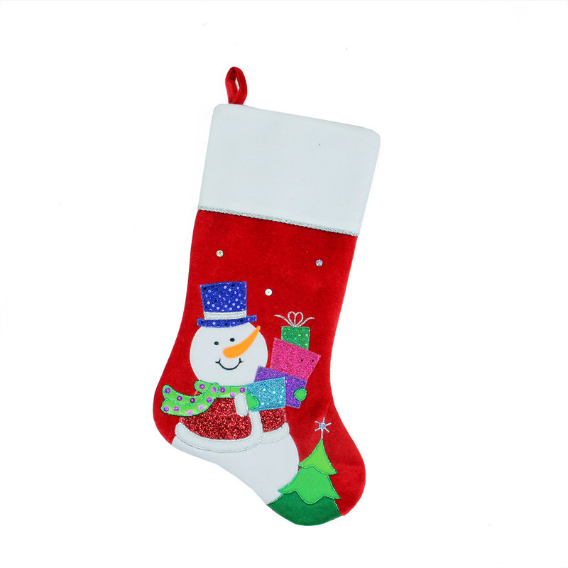 Bas de Noël rouge et blanc brodé 20,5 po avec paillettes