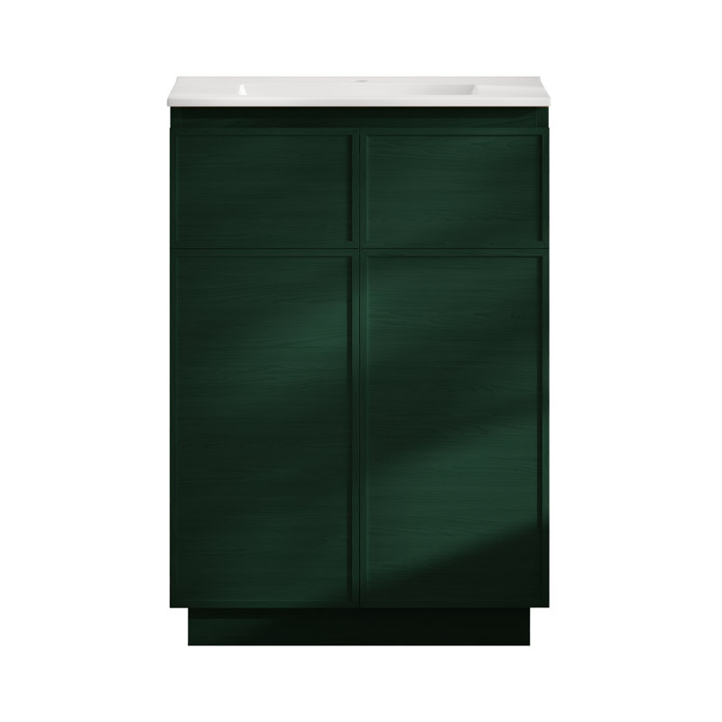 St. Tropez 24" Freestanding Bathroom Vanity In Green Oak With 3-Hole Centerset Sink Top, Green, Single, White