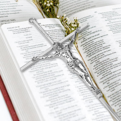 Crucifix Wall Cross, Metal Wall Hanging Cross,10inch,Silver
