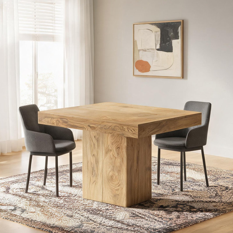 Table de salle à manger carrée en bois naturel avec pied central, 99 cm (39 pouces), 4 couverts, pour usage résidentiel