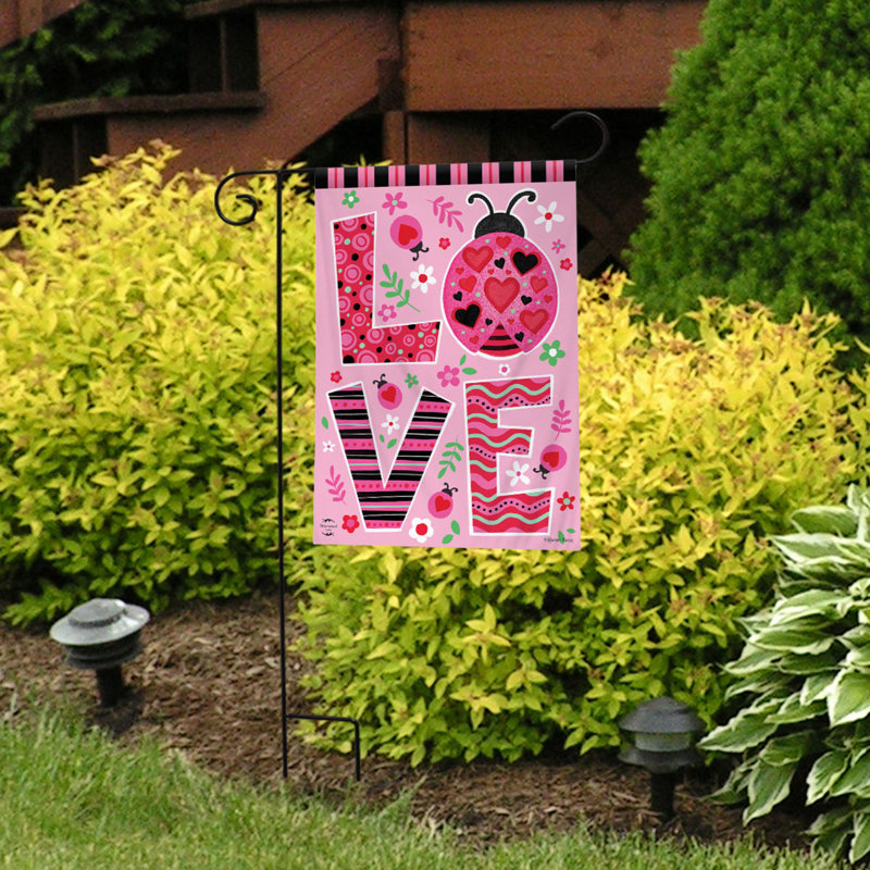Coccinelle, amour, drapeau de jardin, Pink/Black