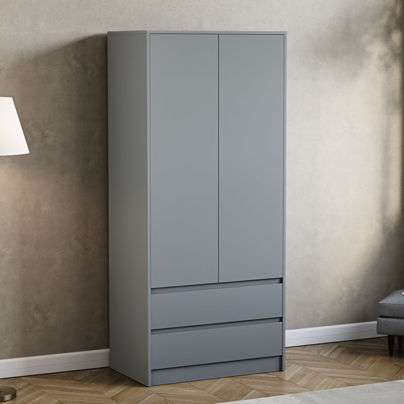 Cunha 2 Door MDF & Particleboard Wardrobe, Grey