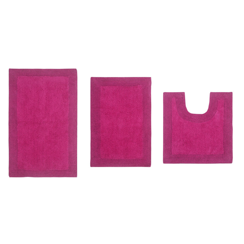 Bruss Luxury 100% Cotton Bath Rug (Set of 3) Reversible, Hot Pink