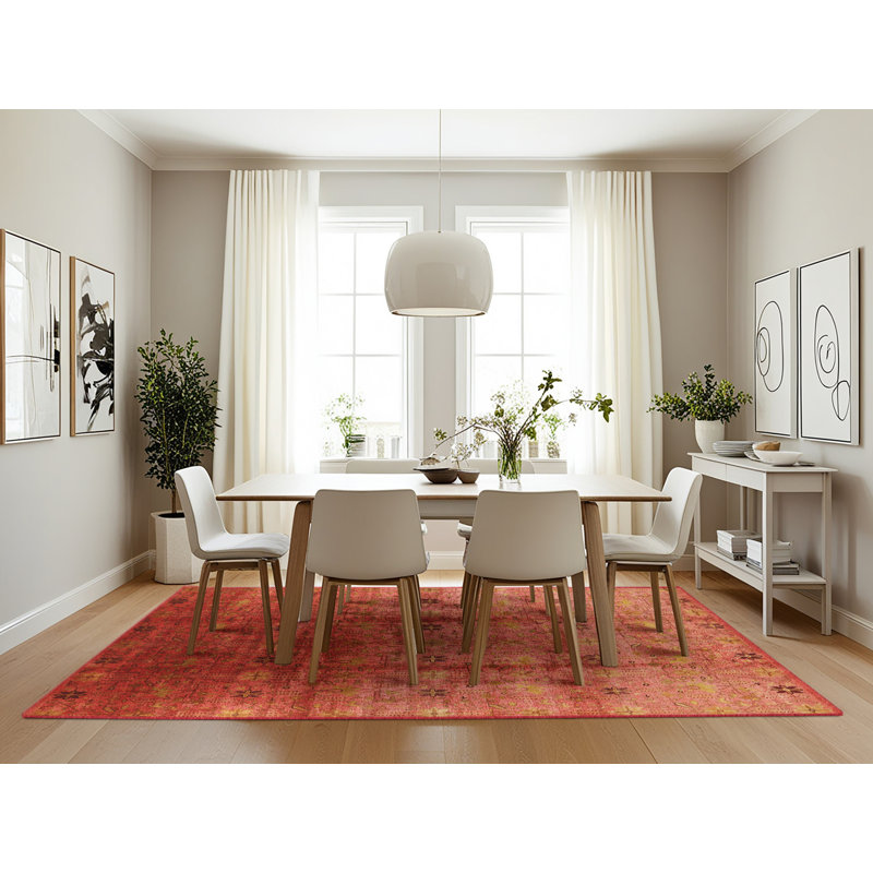 Tapis rouge à motif floral, Rectangle 7 pi x 10 pi