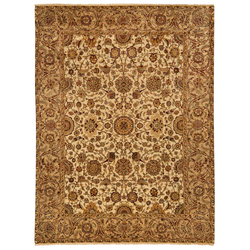 High-Quality Hand-Knotted Cream And Brown Area Rug