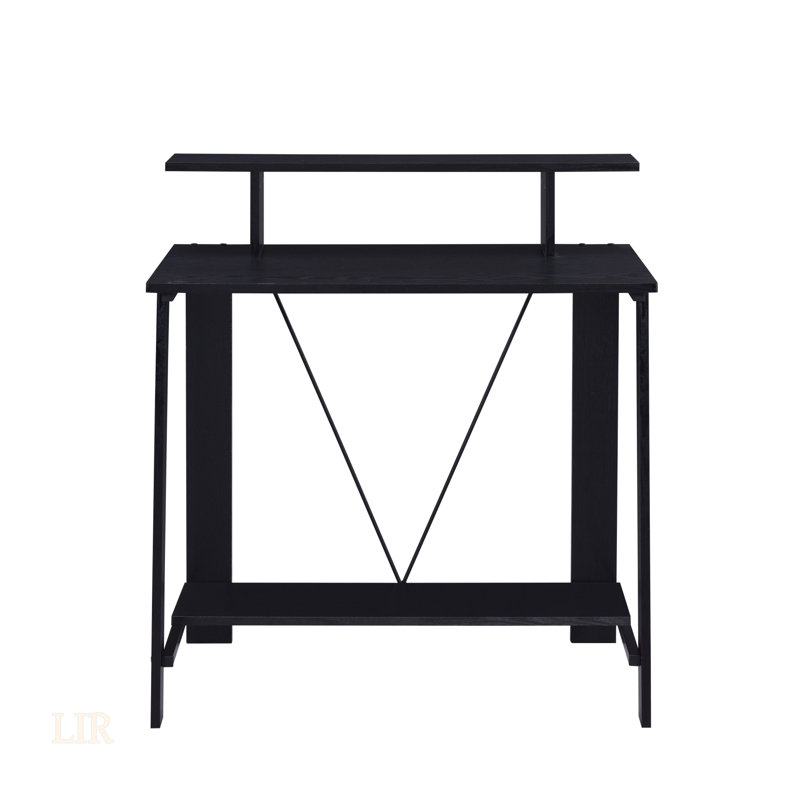Bureau d'écriture à finition noire Nypho avec tiroirs de rangement et ports de chargement USB, parfait pour les bureaux à domicile modernes