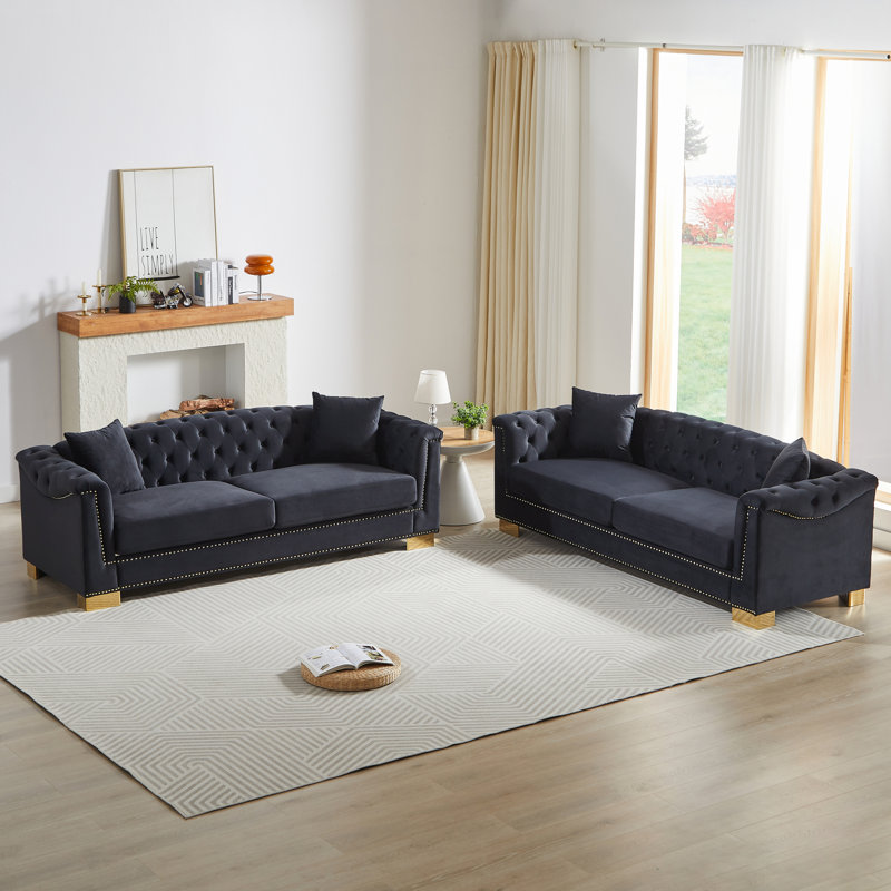 Canapés Chesterfield en velours, combinaison classique à 3 places pour les salons modernes