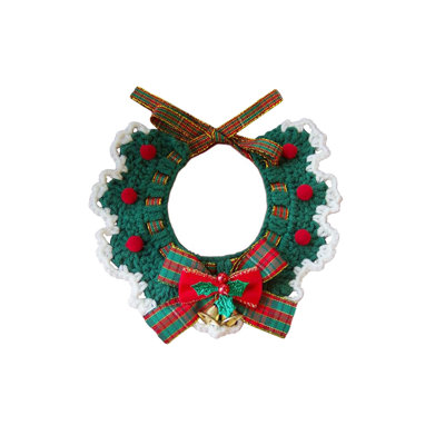 Collier de cou de Noël en laine tissé à la main avec un arc et des clochettes, décoration en coton doux pour chats, rouge 11,8 po