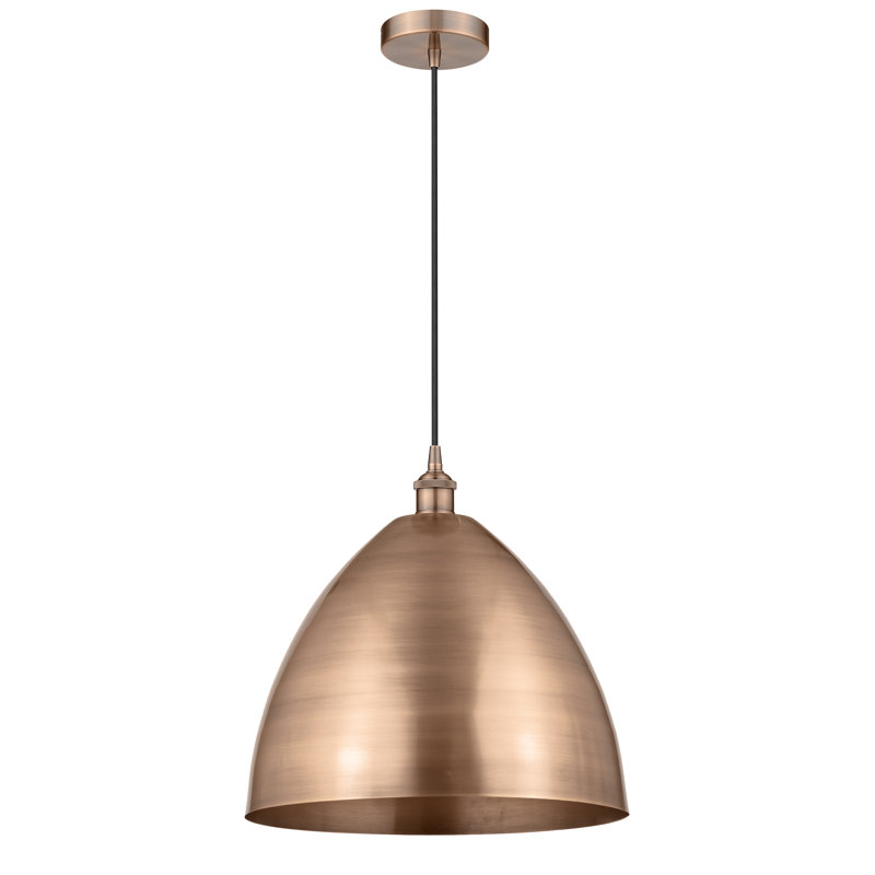 Luminaire suspendu conique à 1 lumière, Cuivre antique, Noir mat