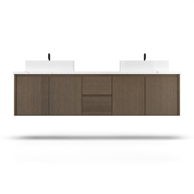 Gilded Double Bath Floating Vanity, Smoked Modern, 60"