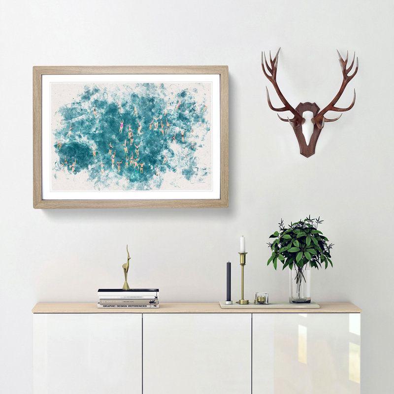 Swimmers Swimming - Picture Frame Graphic Art Print on MDF, Oak Framed, 33cm H x 45cm W x 2cm D