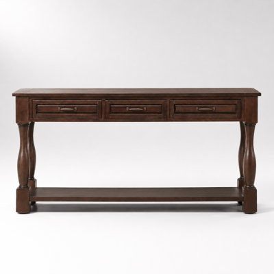 Wood Console Table with 3 Drawers and Bottom Shelf, Solid Pine Construction, Mid-Century Style, Multi-Functional Storage