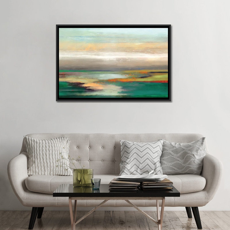 «Teal Askew», reproduction sur toile, H 18 po x l 26 po x P 1,5 po, Toile avec cadre noir, Pas de tapis