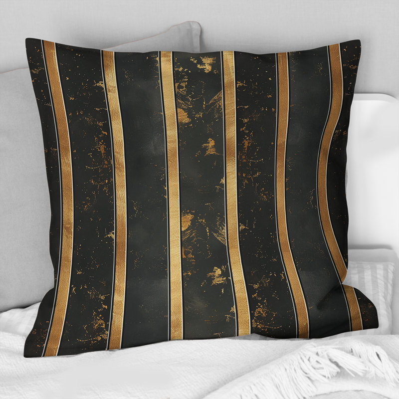 Coussin Glamoureux Pinstripe II - Glam, H 16 po x l 16 po, Brun / or
