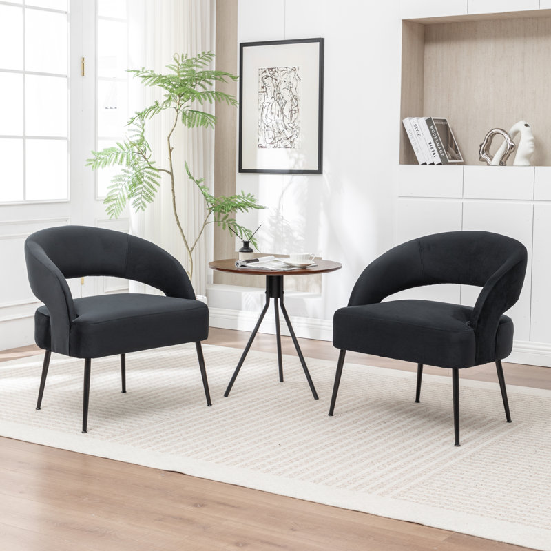 Mann Upholstered Velvet Armchair With Black Legs, Black