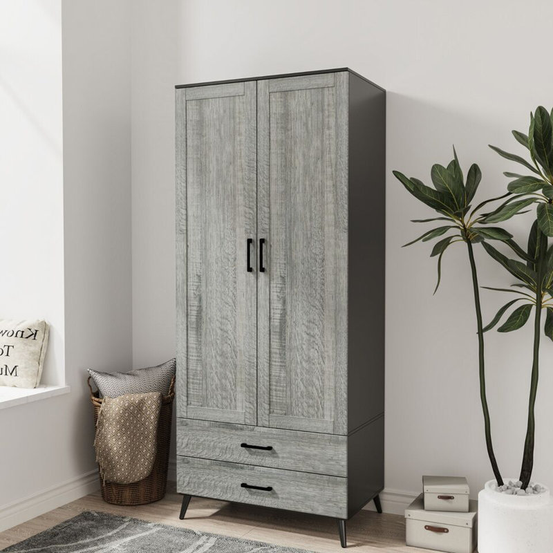 Bosse Solid Wood Wardrobe, Black Grey