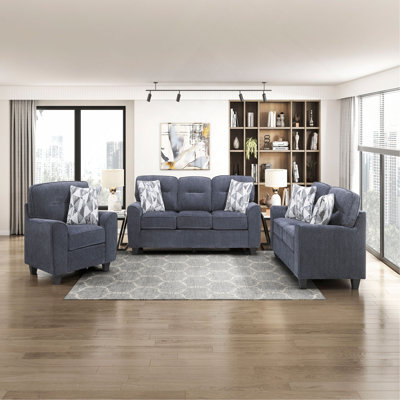 Ensemble de canapé-lit contemporain 3 pièces en tissu de chenille durable avec coussins décoratifs et meubles de salon en bois
