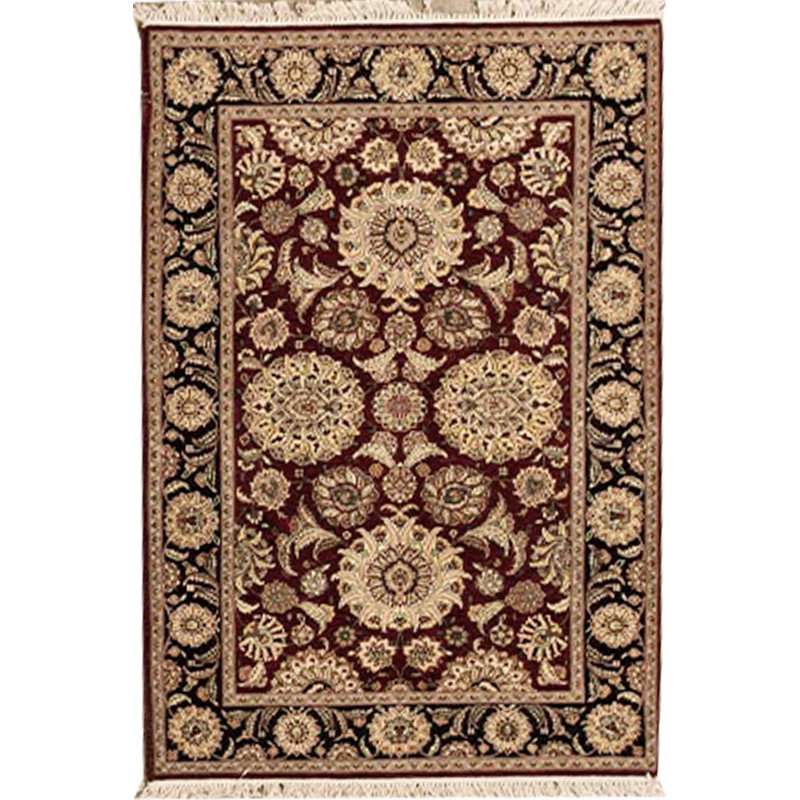 Tapis oriental en laine noué à la main Manchuria - rouge / noir / beige