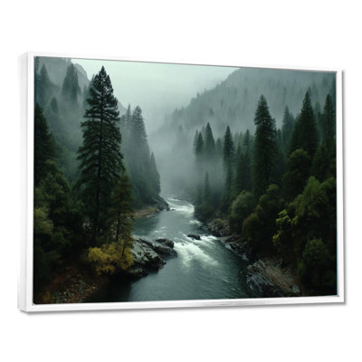 Morning Mist In The Vancouver Mountains - Forest River Mountains Wall Art, Green Landscape Canvas Print