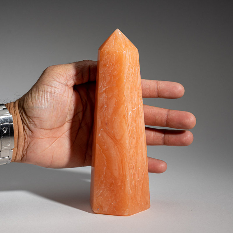 Genuine Polished Orange Selenite Point From Morocco (1.9 Lbs), 7" H x 2.5" W x 2" D