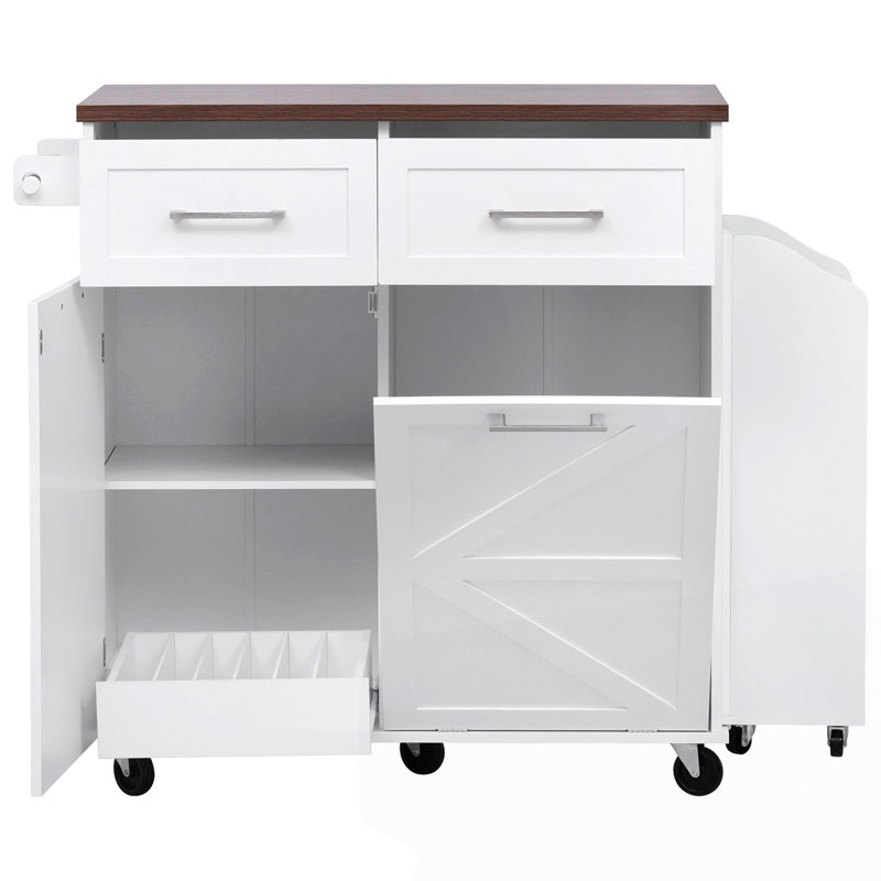 47.2" Farmhouse Kitchen Island with Drop Leaf, White