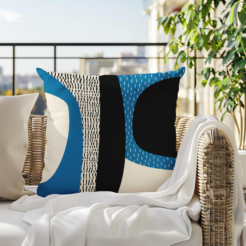 Coussin carré intérieur / extérieur pia, H 15 po x l 15 po, Turquoise / noir / blanc cassé