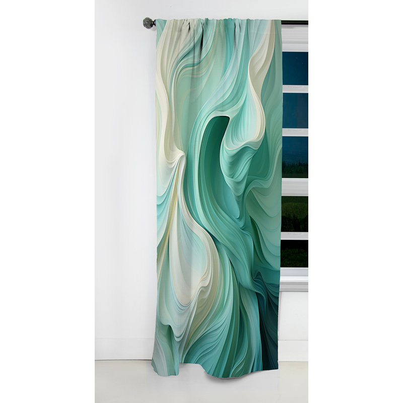 Panneau de rideau abstrait, motif occultant vague verte et blanche - Sway Wave Serenity II vert et blanc, L 52 po x L 63 po