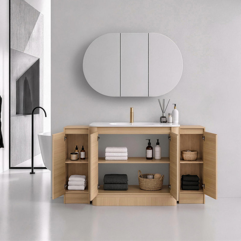Meuble-lavabo autoportant Pebble, Beige, 64"