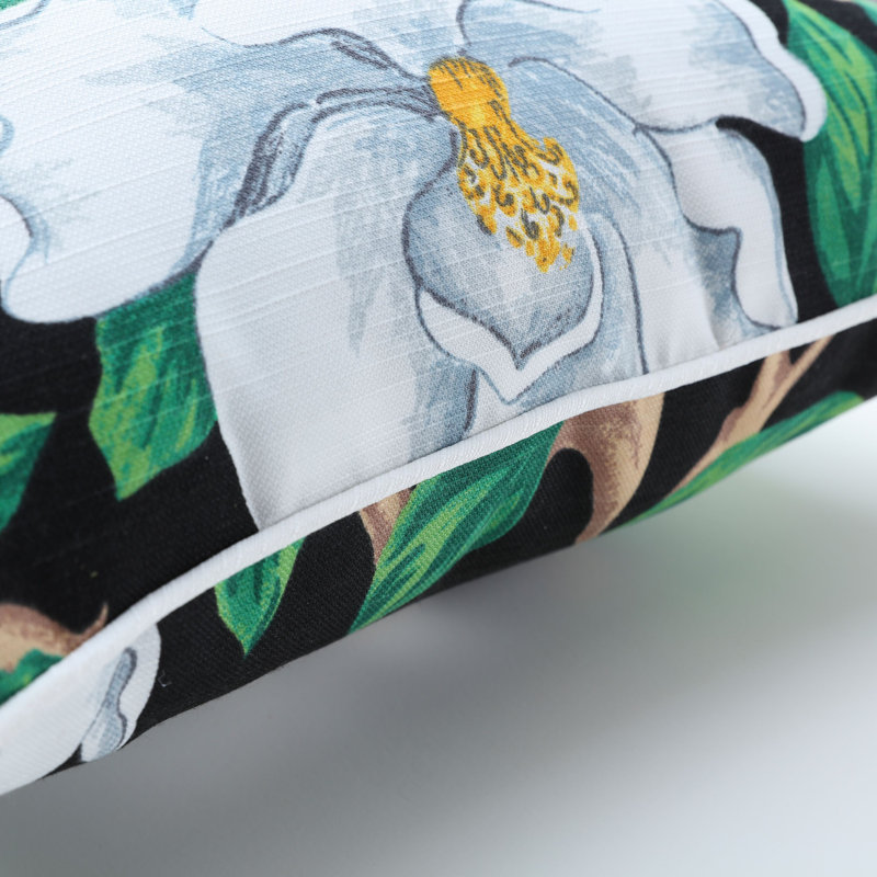 Black and White Floral Polyester Outdoor Throw Pillow Set