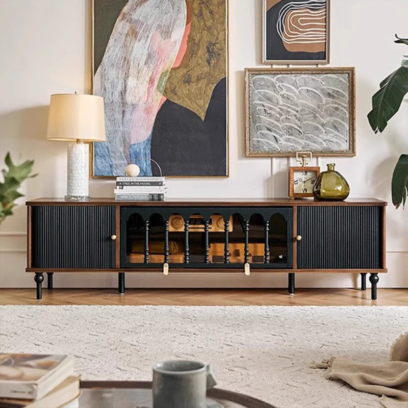 Meuble télé en bois de noyer massif, H 21,26 po x L 78,74 po x l 15,75 po