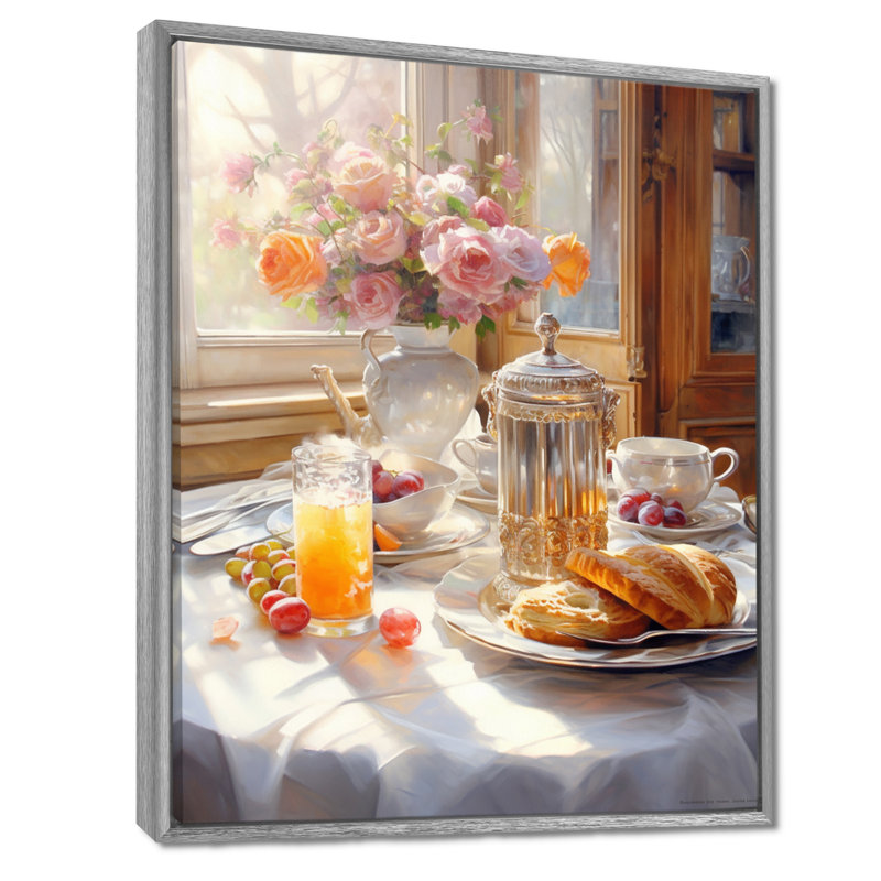 Latrivia Food, petit déjeuner douillet, art mural sur toile, H 32 po x l 16 po x P 1 po, Encadrement argenté