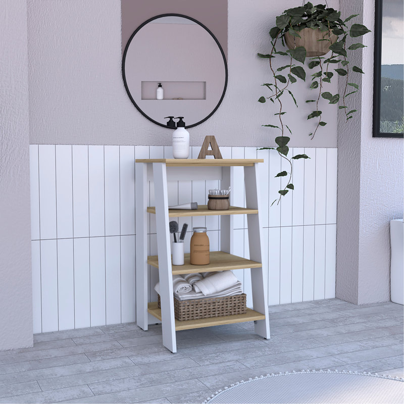 Cabinet, 29,7 po, quatre tablettes, vertical, chêne clair / blanc, Blanc/naturel