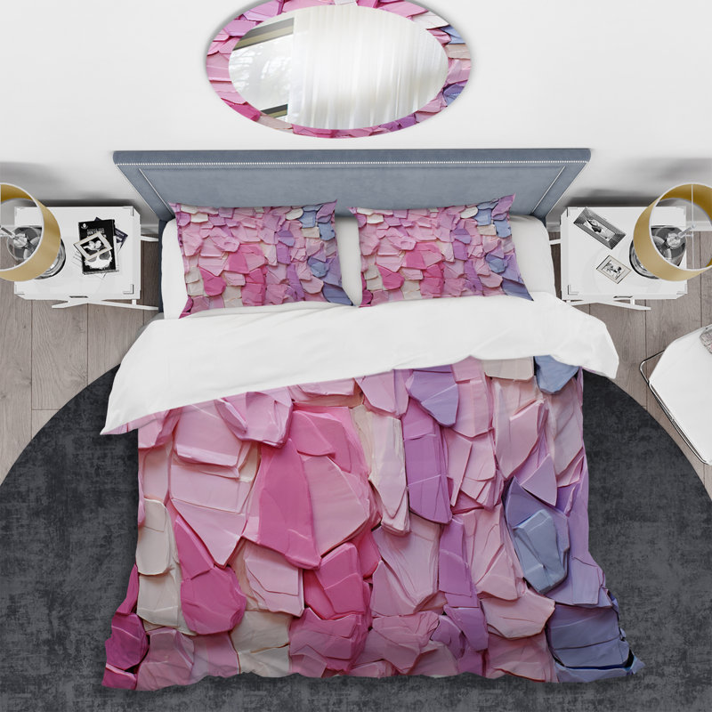 Ensemble de housse de couette géométrique abstraite rose et mauve, Housse de couette pour très grand lit et 2 très 