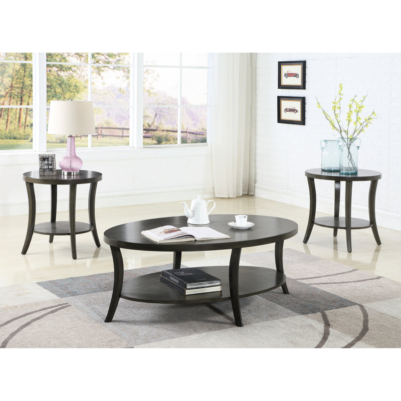 Tables basses contemporaines ovales en gris - moderne avec bouleau et étagère de rangement supplémentaire, Grey