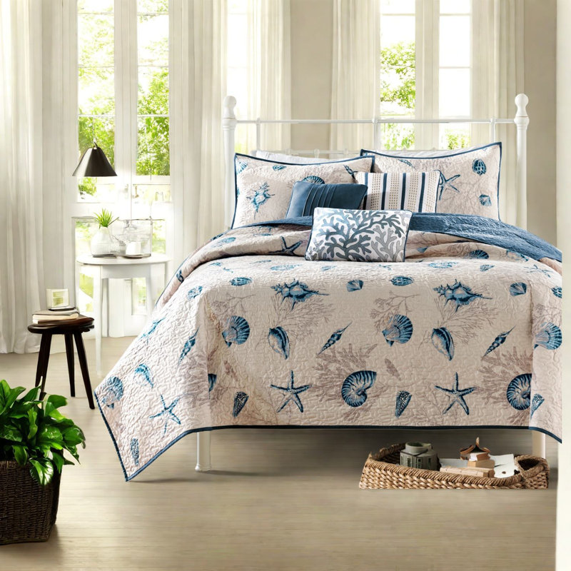 Ensemble de literie réversible, couette king en polyester brossé, chambre à coucher bleue côtière