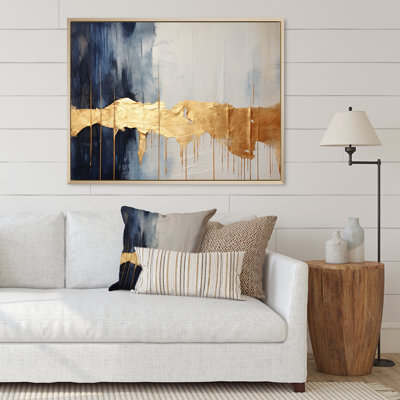 Waves Of Joy Minimal Nova - bleu et or I - peinture abstraite, art mural