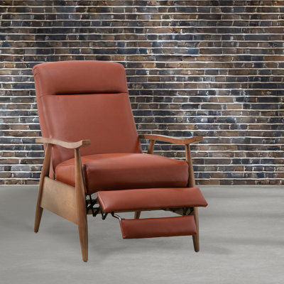Fremont Leather Wood Arm Push Back Recliner - Caramel