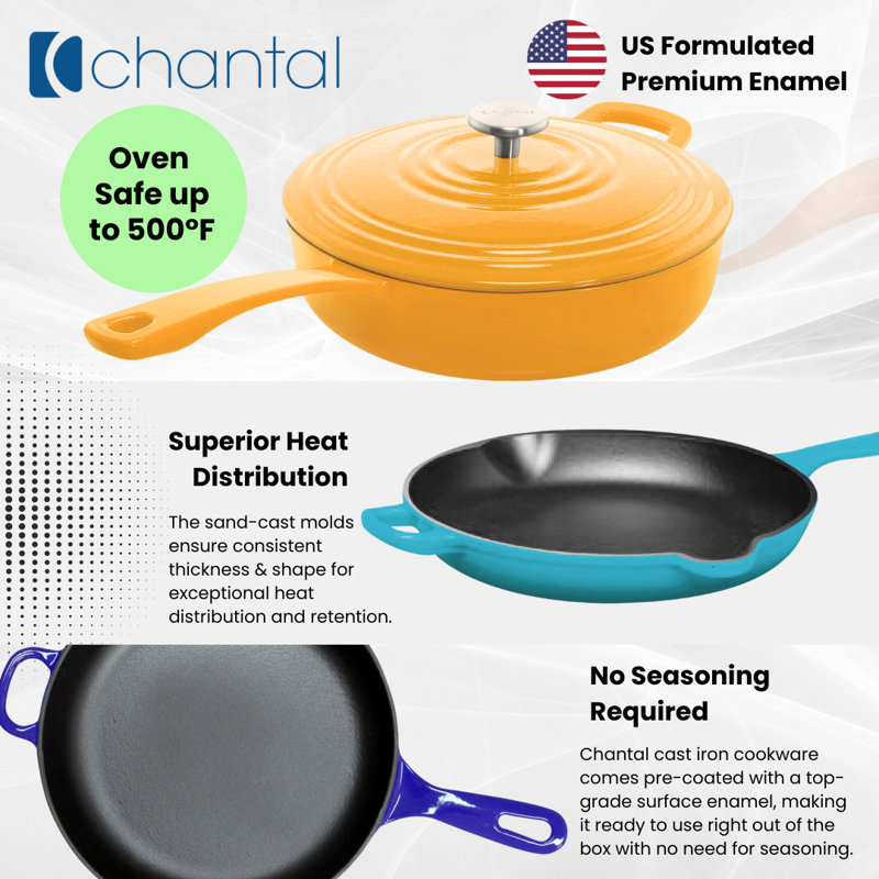 Chantal 10 In. Cast Iron Skillet Set with Lid, Marigold