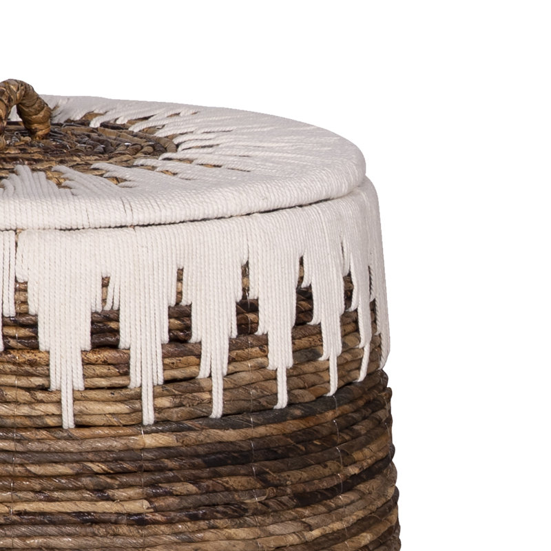 Handwoven Banana Leaf and Cotton Round Storage Baskets, Set of 2