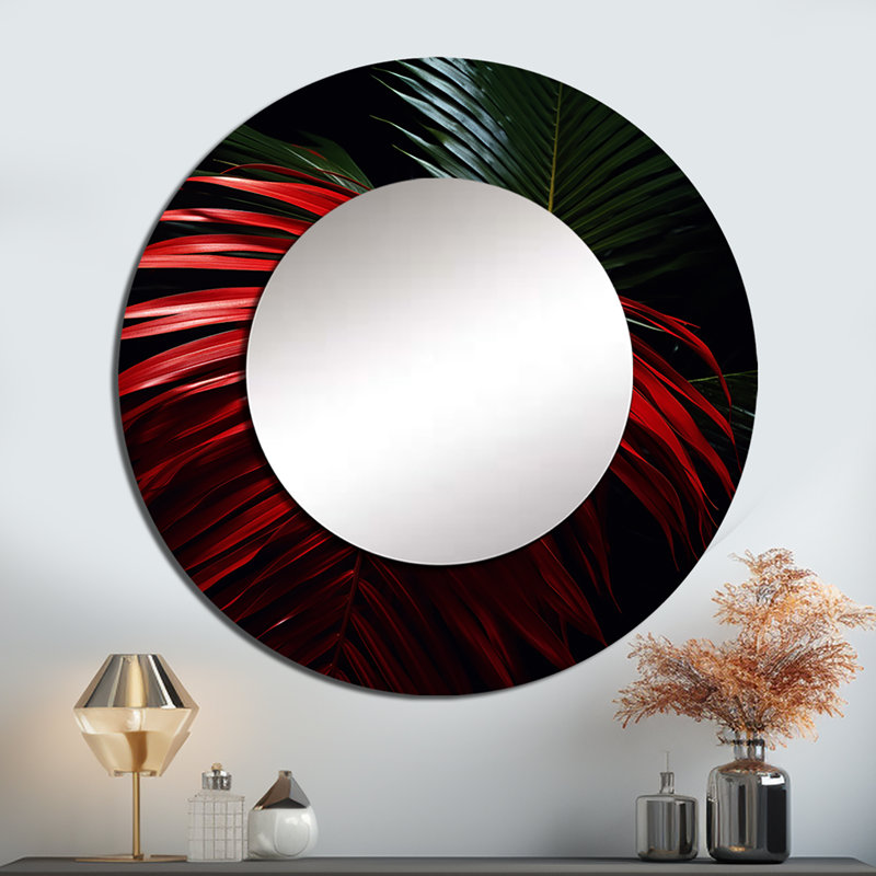 Monochrome Red Plams Photo - Palms & Palm Trees Round Mirror Wall Decor_MTMIR117809, 23" x 23"
