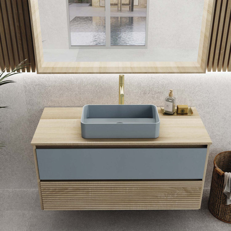 Meuble-lavabo avec plateau en bois et vasque Aeda, L 40 po