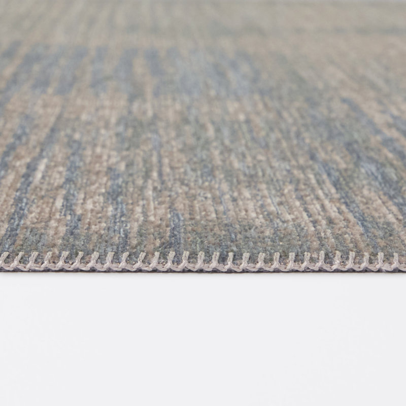 Tapis abstrait bleu argile délavé, 5 pi 3 po x 7 pi