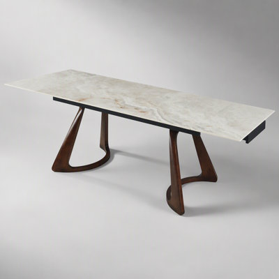 Retractable Imitation Sintered Stone Table, Expandable from 63 to 94.48 Inches, Seats 6-8, Heat and Scratch Resistant, Solid Wood Base for Home and Kitchen