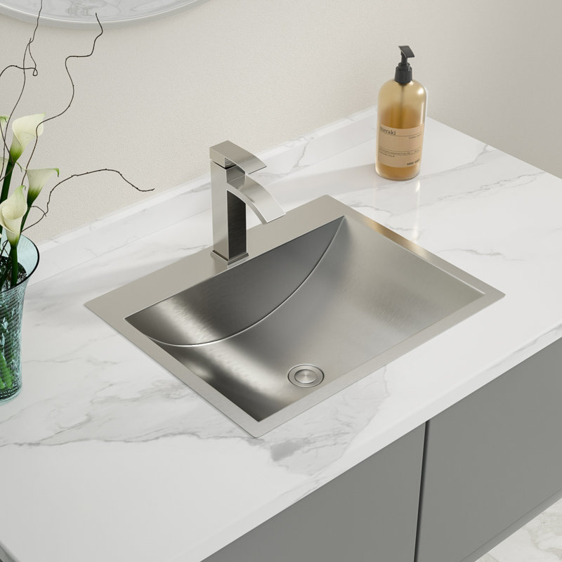 21" L x 17"W Topmount Bathroom Vanity Sink Stainless Steel Rectangle Vanity Drop In Sink with Pop Up Drain